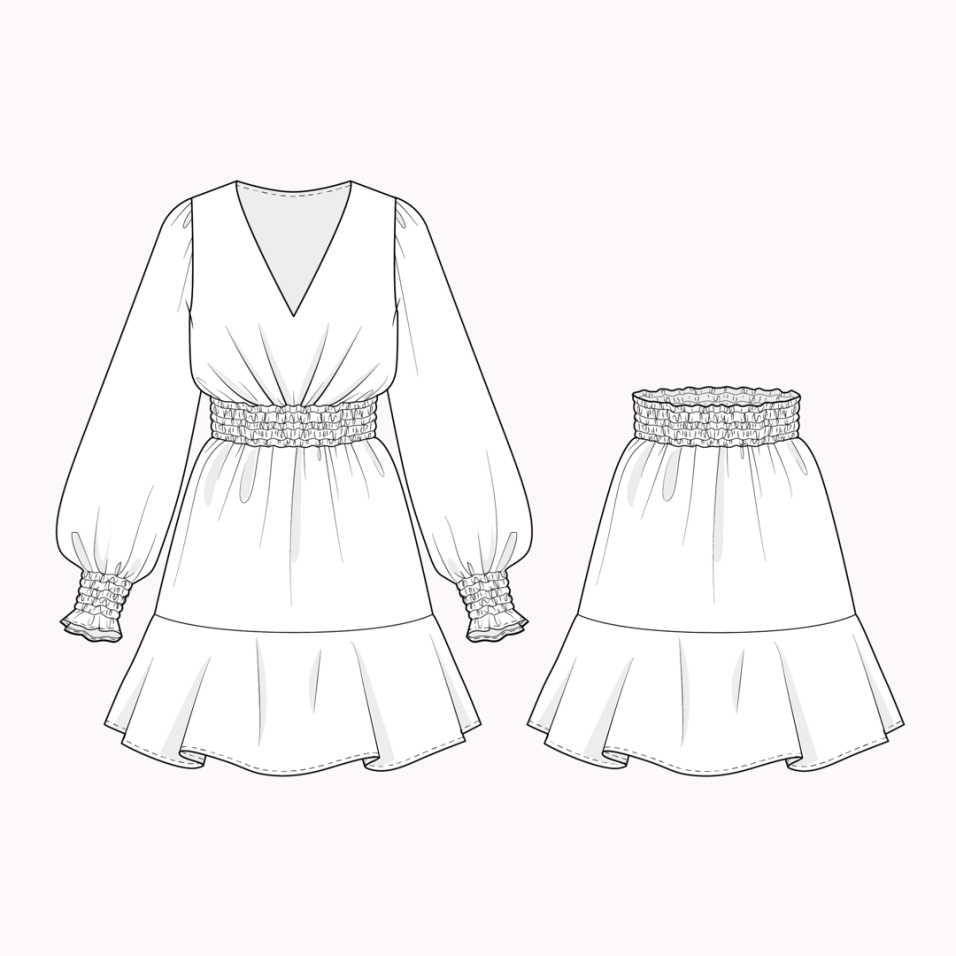 Colombe :<br>robe et jupe à fronces